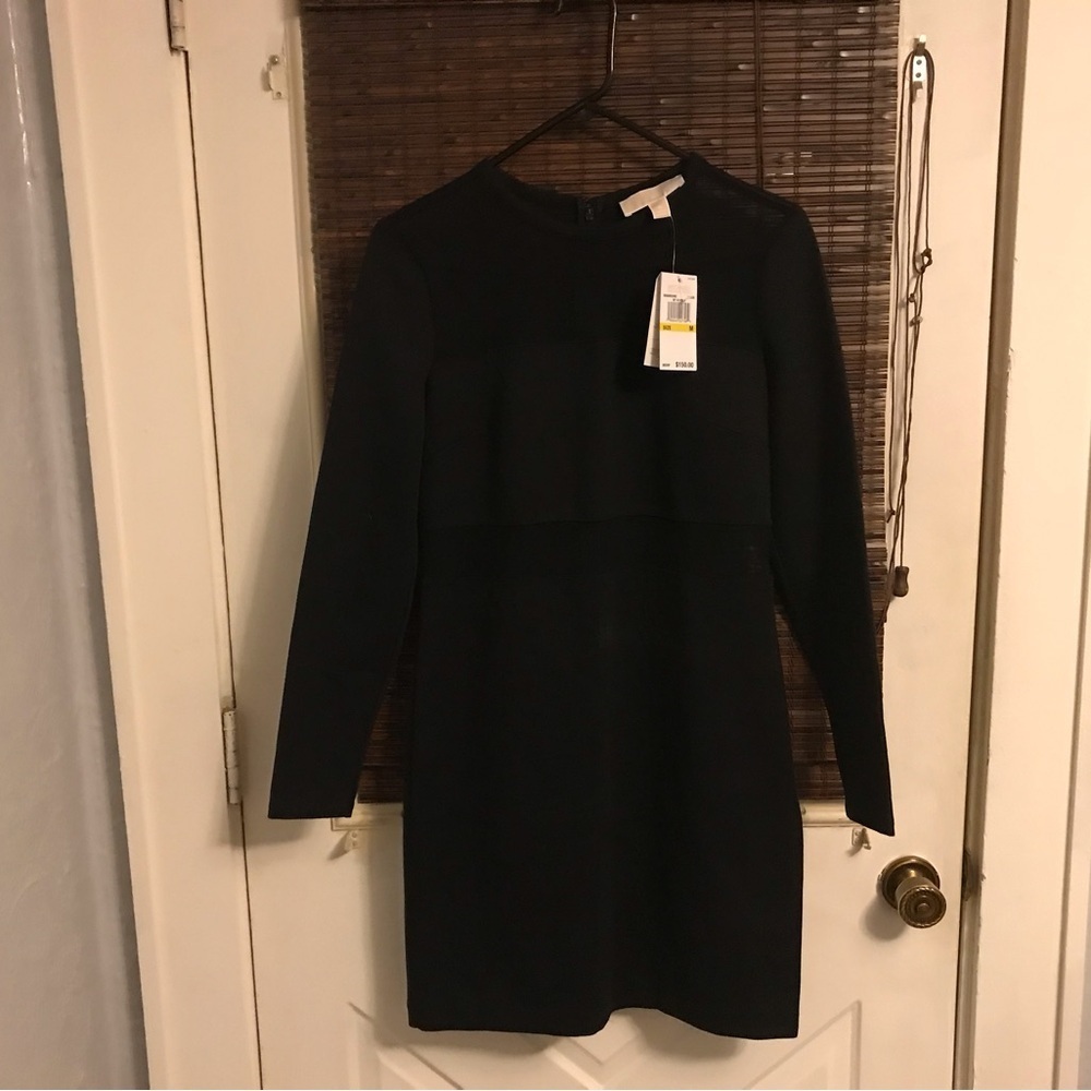 NWT Michael Michael Kori’s Stylish Black Sheer Panel Dress